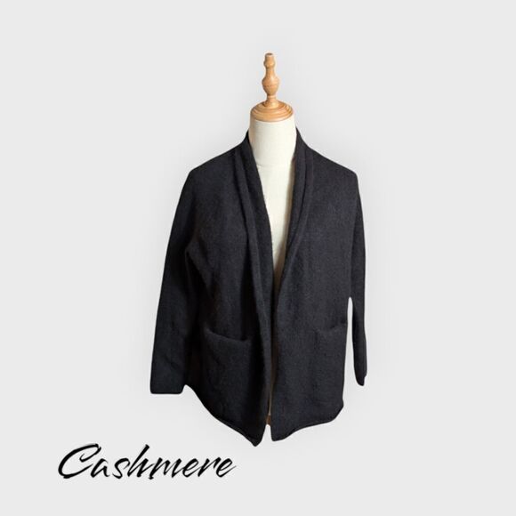 525 America Cashmere Black Open Front Cardigan - Picture 1 of 8